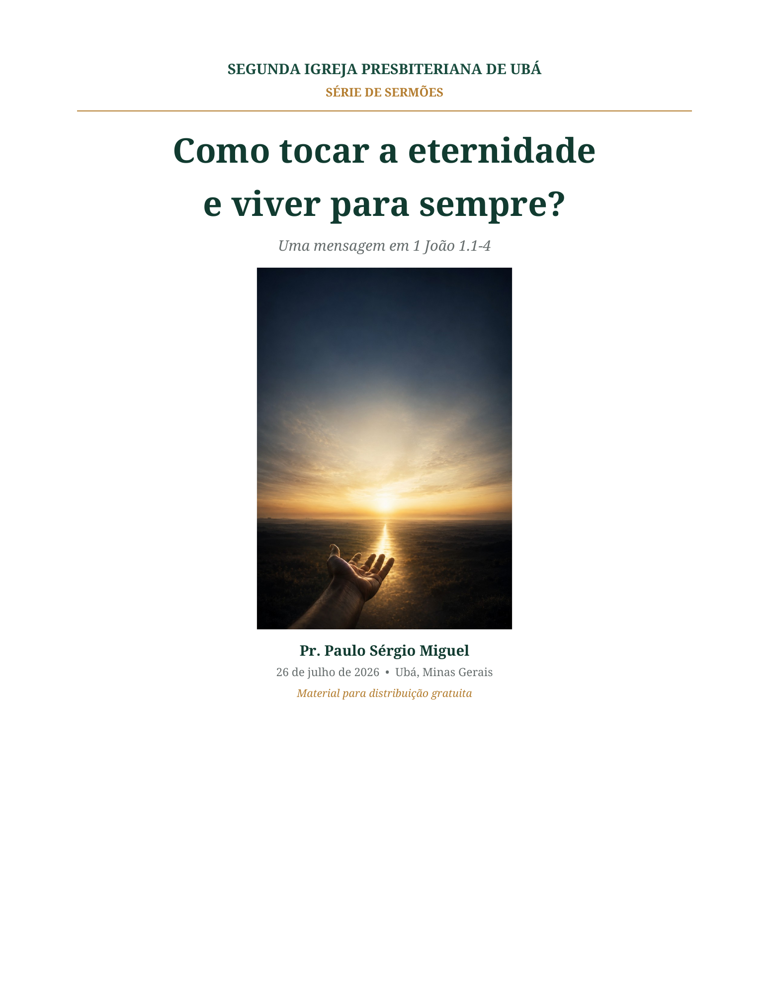 Capa do livreto Como tocar a eternidade e viver para sempre?